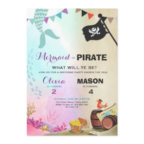 Pirate or Mermaid birthday invitation Siblings