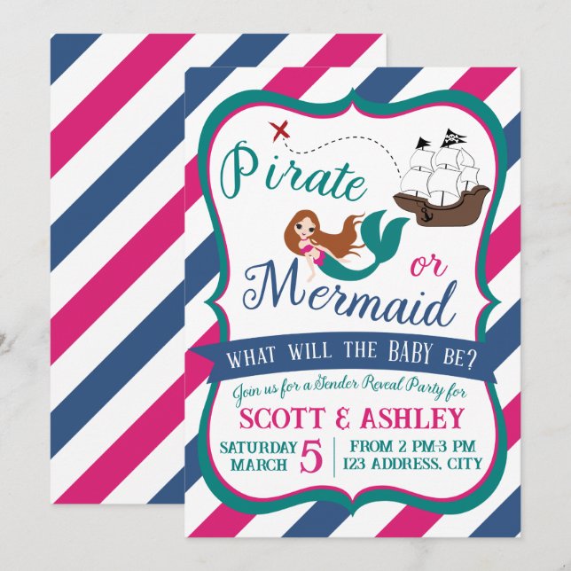 Pirate or Mermaid Gender Reveal Party Invitation (Front/Back)