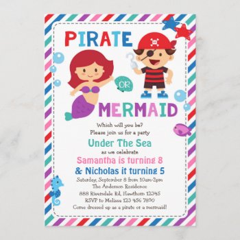 Pirate Or Mermaid Invitation  Under The Sea Party Invitation by ApplePaperie at Zazzle