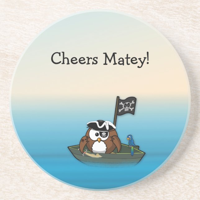 pirate owl - home decor sandstone coaster (Front)