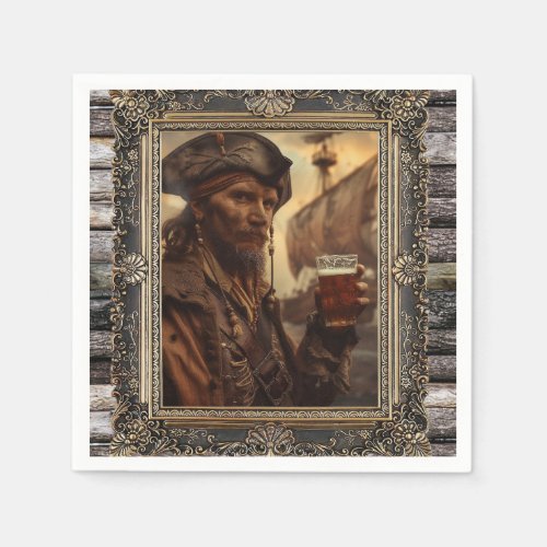 Pirate Painting  Man Cave Cigar Beverage Bar Napkins