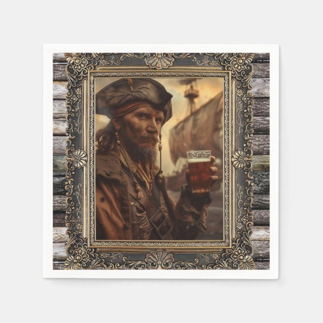 Pirate Painting  Man Cave Cigar Beverage Bar Napkins (Front)