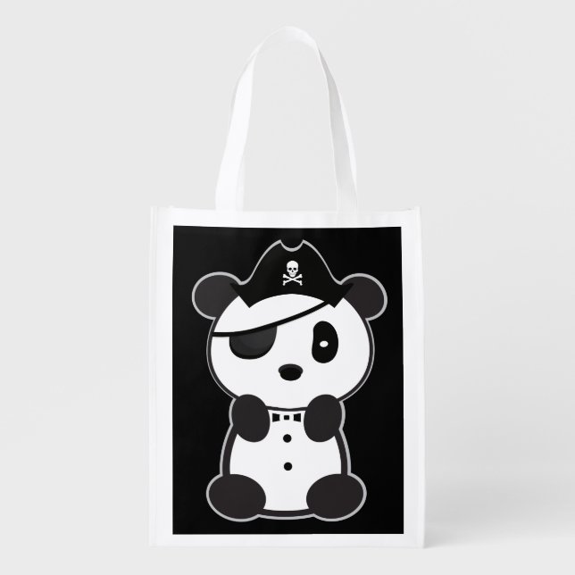 Pirate Panda Toto Shopping Leon The Panda Bear Reusable Grocery Bag (Front)