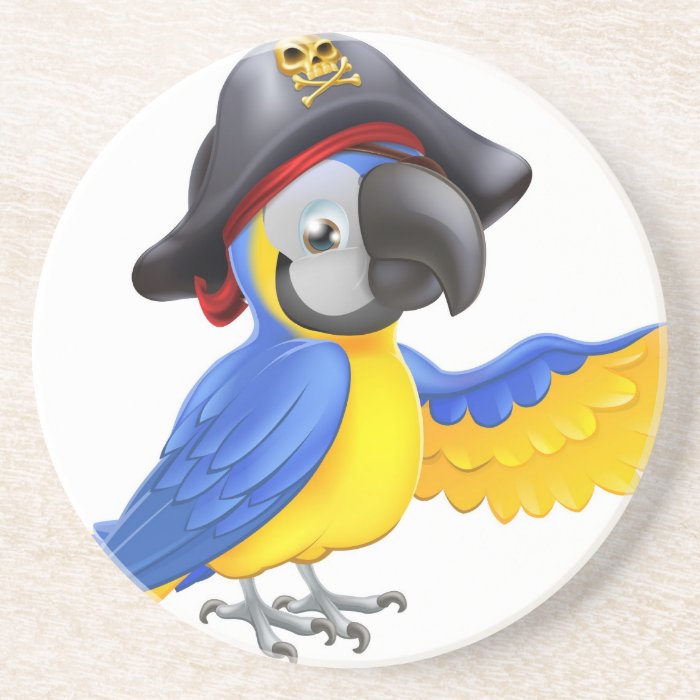Pirate Parrot Illustration Beverage Coaster