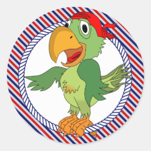 Pirate Parrot Nautical Stripes Classic Round Sticker
