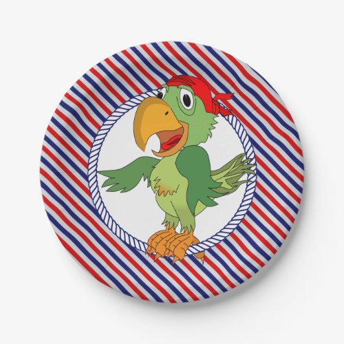 Pirate Parrot Nautical Stripes Paper Plates