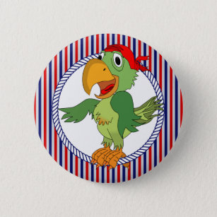 Pirate Parrot Nautical Stripes Pinback Button