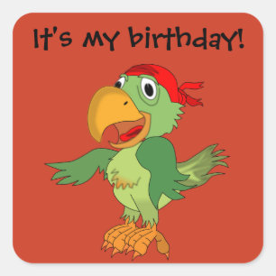 Pirate Parrot on Orange Birthday Sticker
