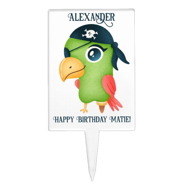 Pirate Parrot Personalize Cake Topper (Front)