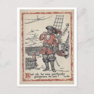 Pirate + Parrot Vintage Book Illustration Postcard