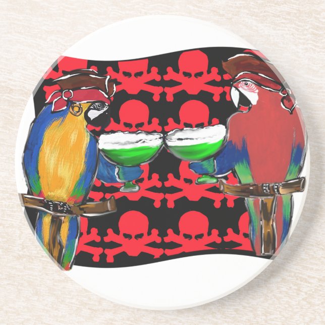 Pirate Parrots Sandstone Coaster (Front)