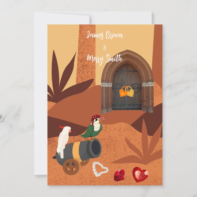 Pirate Parrots Treasure of the Heart Wedding Invitation (Front)