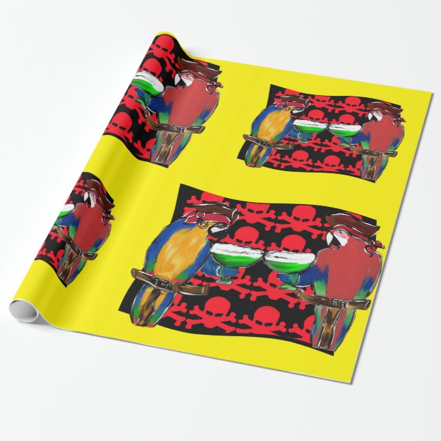 PIRATE PARROTS WRAPPING PAPER (Unrolled)