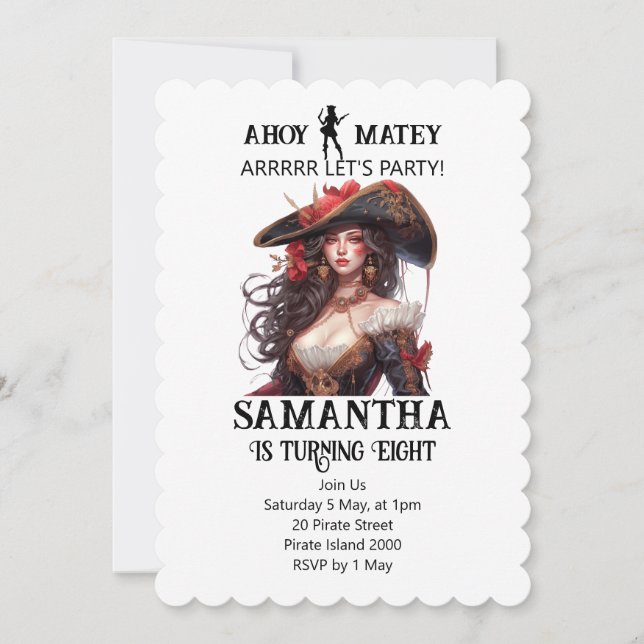 Pirate Party Birthday Girl Invitation (Front)