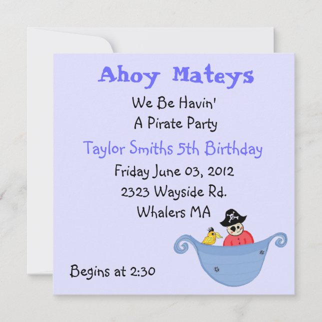 Pirate Party Birthday Invitation (Front)