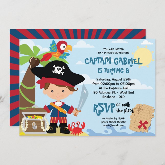 Pirate Party Birthday Invitations (Front/Back)