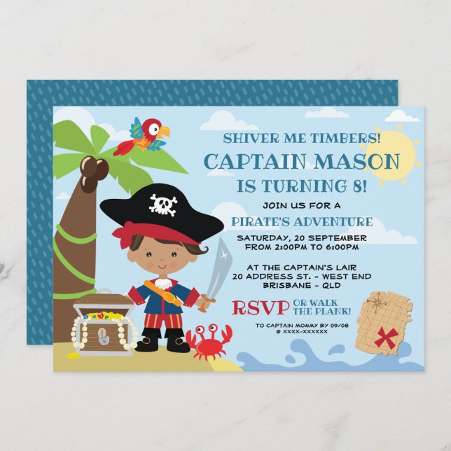 Pirate Party Birthday Invitations (Front/Back)