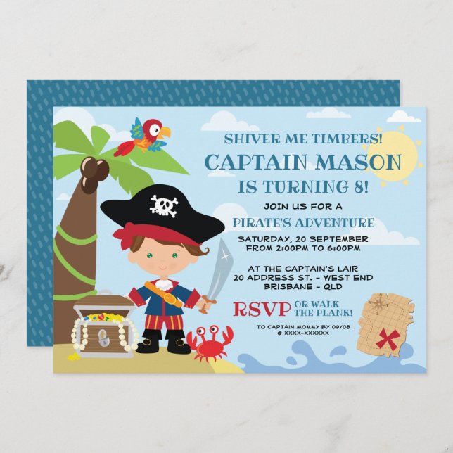 Pirate Party Birthday Invitations (Front/Back)