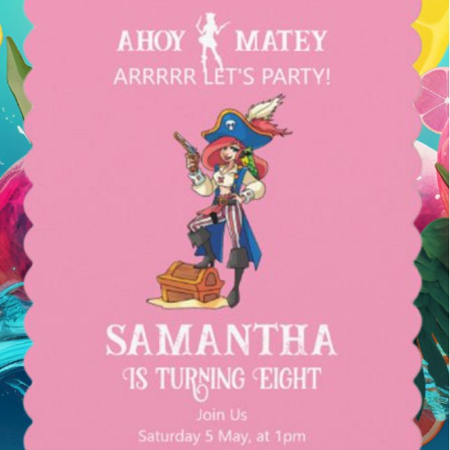 Pirate Party Birthday Pink Girl  Invitation (Party Pirates  Is The Destination For Every Celebration And Every Moment.)