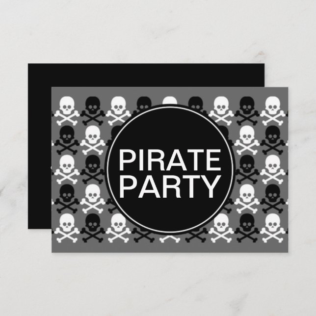 pirate party center skull stripe invitation (Front/Back)