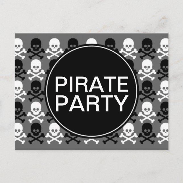 pirate party center skull stripe invitation postcard (Front)