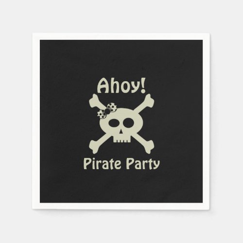 Pirate Party Cute Girly Skull and Crossbones Black Napkins