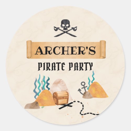 Pirate party favor stickers Pirate Classic Round Sticker
