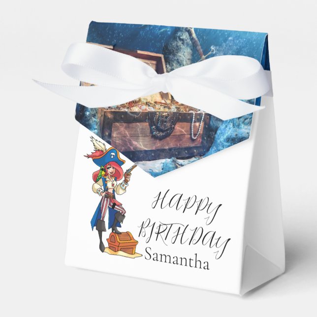 Pirate Party Girl Birthday Favor Box (Front Side)