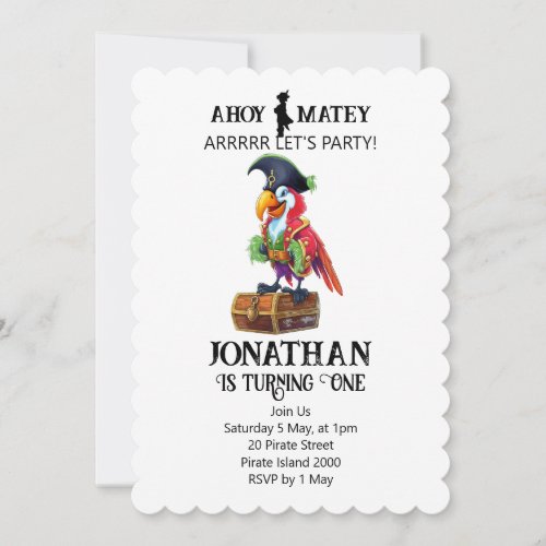 Pirate Party Parrot Birthday Invitation