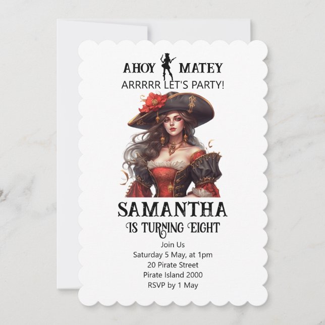 Pirate Party Red Girl Invitation (Front)