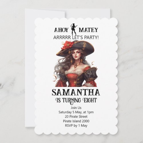 Pirate Party Red Girl Invitation