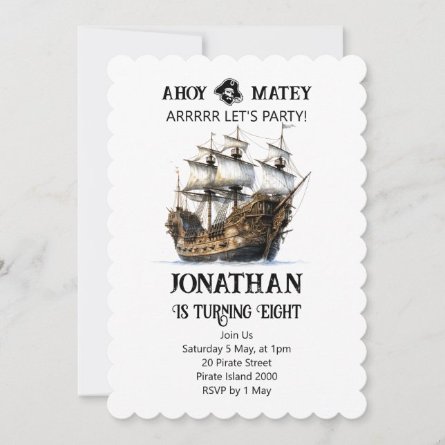 Pirate Party Ship Birthday Invitation (Front)