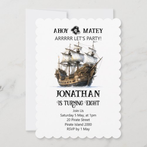 Pirate Party Ship Birthday Invitation
