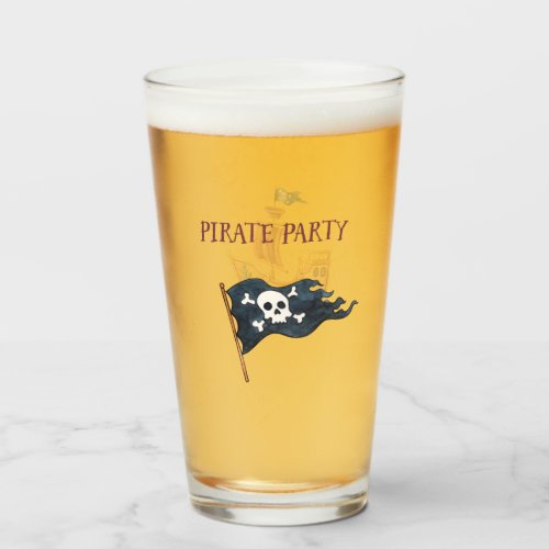 Pirate Party Ship Skull Flag Glass
