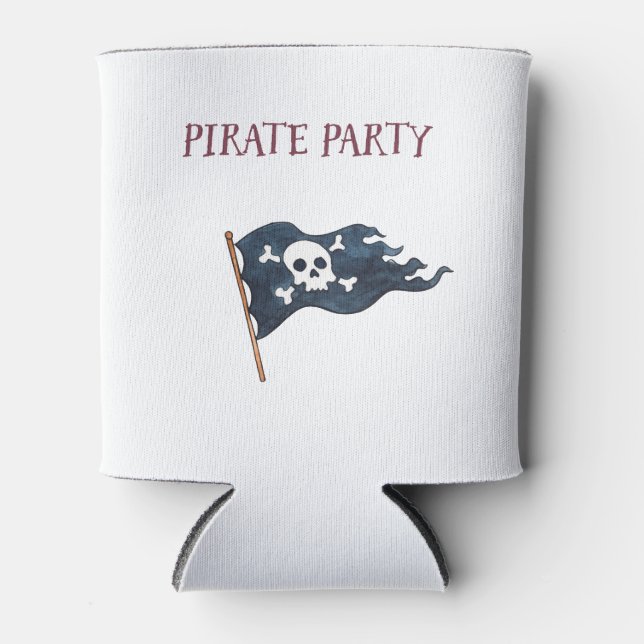 Pirate Party Ship Skull Flag Personalized Can Cooler (Front)
