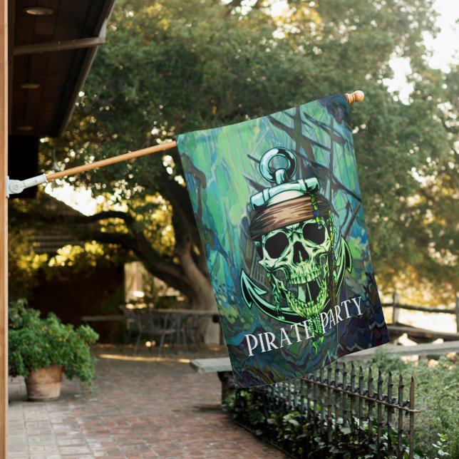 Pirate Party Skull Ghost Ship House Flag (In SItu)