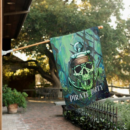 Pirate Party Skull Green Ghost Ship  House Flag