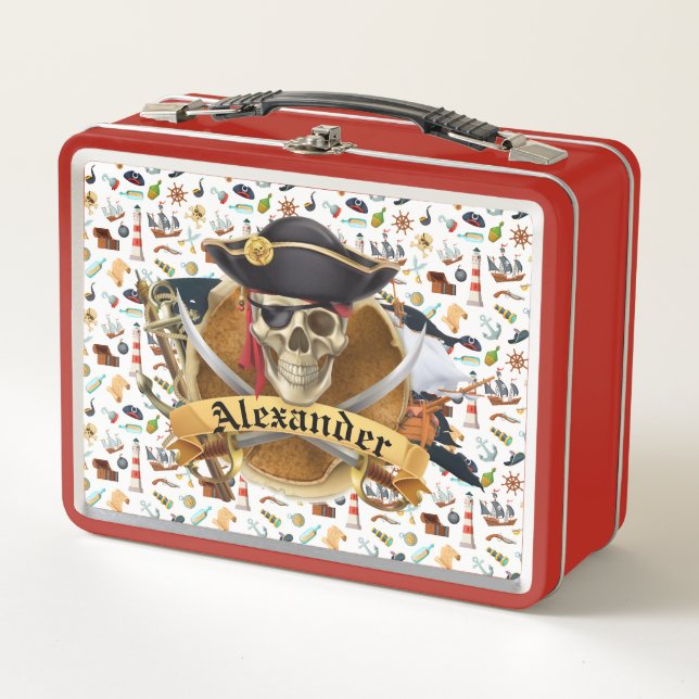 Pirate Pattern Personalize Metal Lunch Box (Front)
