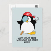 Pirate Penguin Cartoon Add Your Text Postcard (Front/Back)