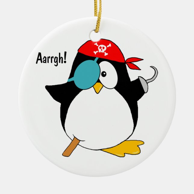Pirate Penguin Ceramic Ornament (Front)