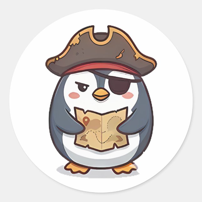 Pirate Penguin Classic Round Sticker (Front)