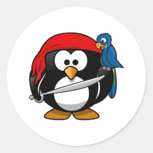 Pirate Penguin Cute Art Classic Round Sticker