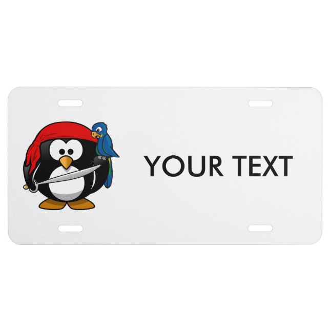 Pirate Penguin Cute Art License Plate (Front)