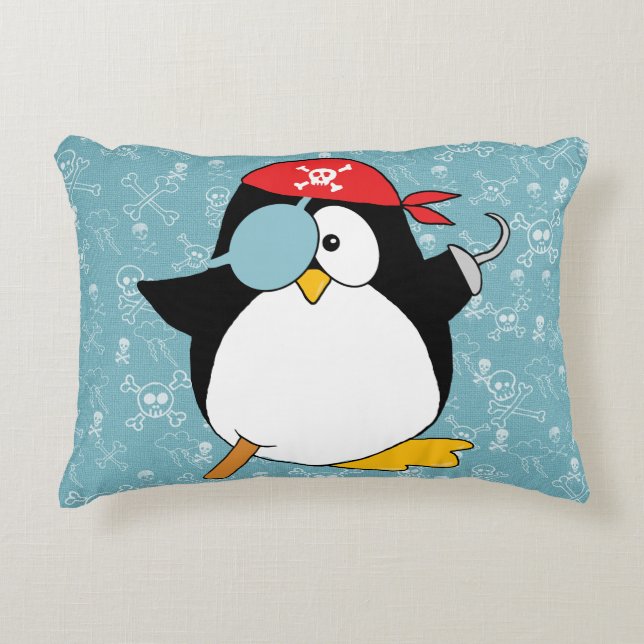 Pirate Penguin Graphic Decorative Pillow (Front)