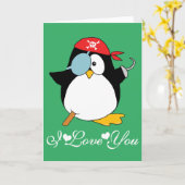 Pirate Penguin Graphic I Love You Card (Yellow Flower)