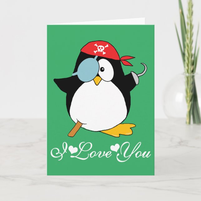 Pirate Penguin Graphic I Love You Card (Front)