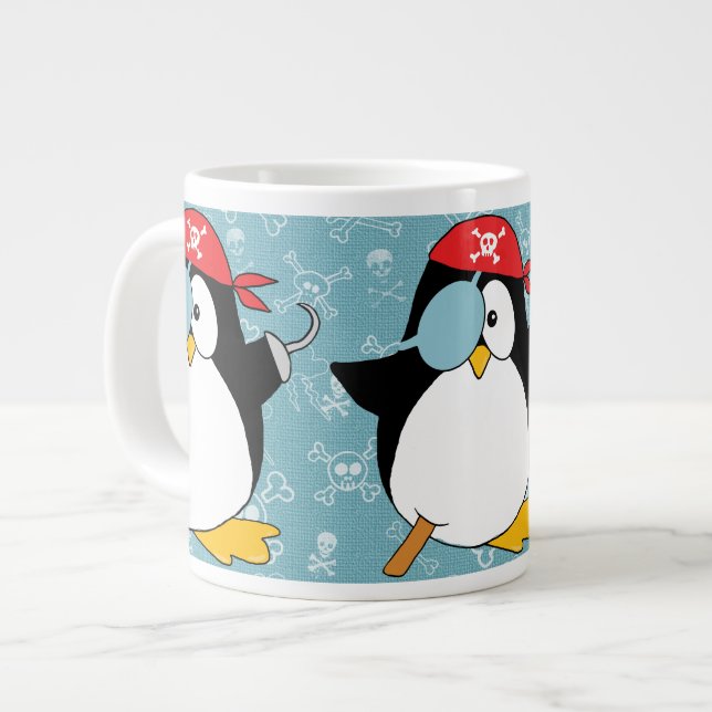 Pirate Penguin Graphic Pattern Giant Coffee Mug (Front Left)