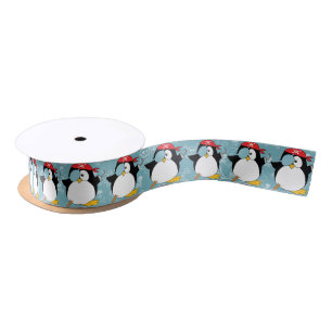 Pirate Penguin Graphic Pattern Satin Ribbon