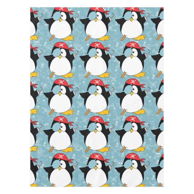Pirate Penguin Graphic Pattern Tablecloth (Front)