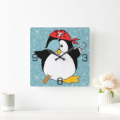 Pirate Penguin Graphic Square Wall Clock (Home)